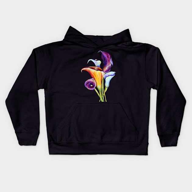 Watercolor Calla Lilies Bouquet Blooming Kids Hoodie by Nisuris Art